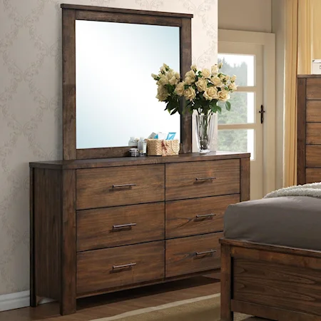 Rustic 6-Drawer Dresser and Mirror Set